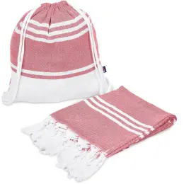 US Basic Santa Cruz Cotton-Rich Beach Towel & Drawstring Bag - Red